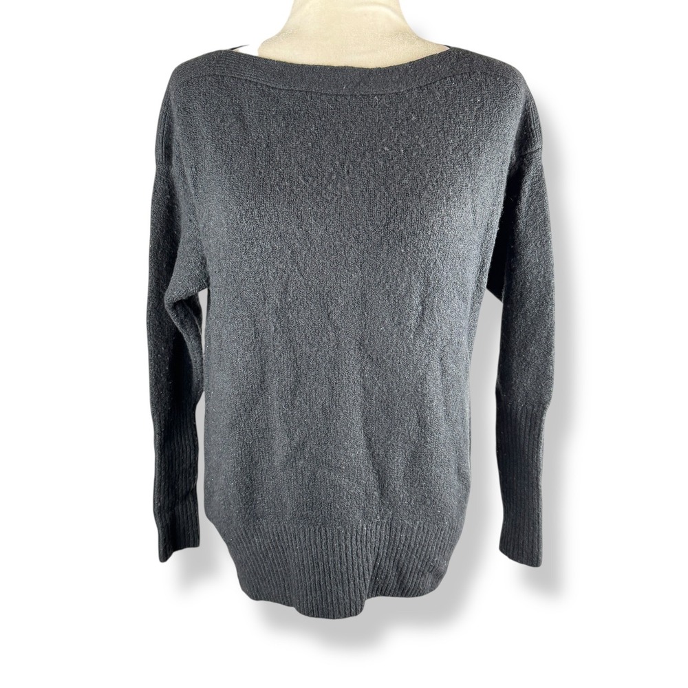 Anthropologie Boat Neck Sweater Womens Size XS Black Minimalist Preppy Knit